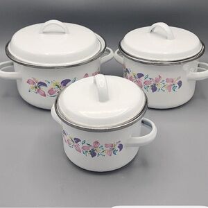 Floral White Enamel Cookware Set